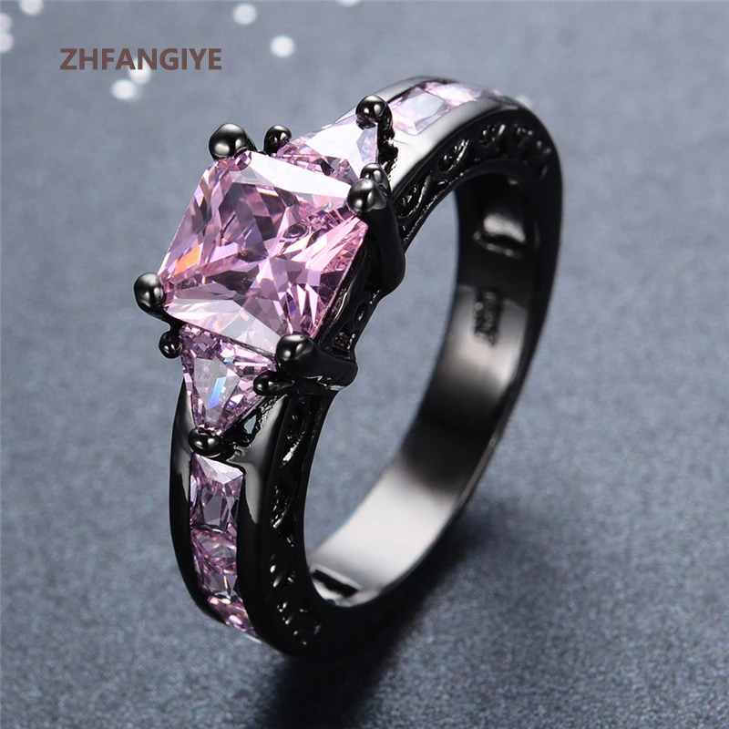 

Trendy 925 Silver Jewelry Rings with Zircon Gemstone Black Color Finger Ring Accessories for Women Wedding Promise Party Gifts