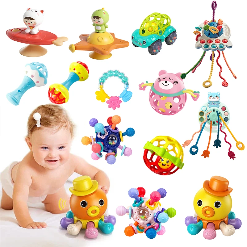 

Игрушки Монтессори в виде осьминога для детей 0-18 месяцев, сенсорные погремушки для малышей, развивающие игрушки для новорожденных