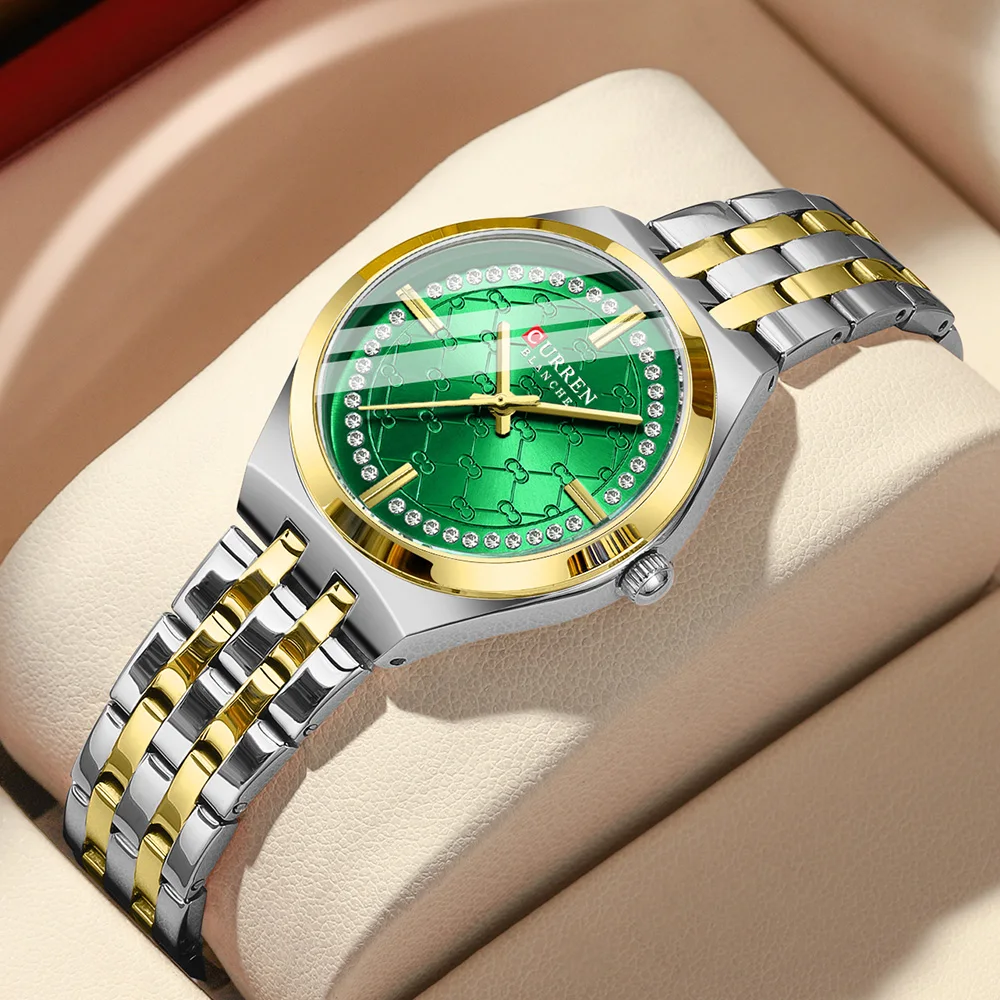 Роскошные наручные часы CURREN для женщин с круглым циферблатом двухцветные