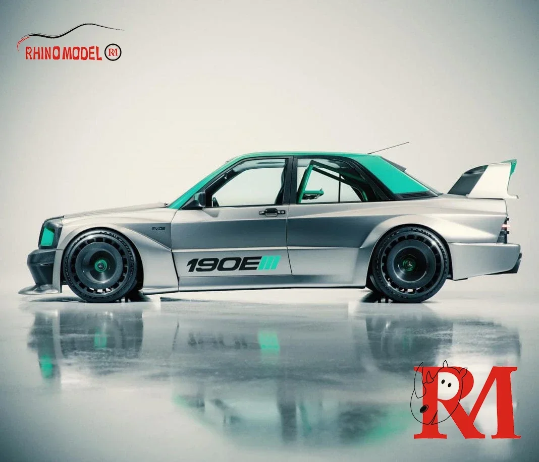 Модель Rhino 1:64 190E W201 Серебряная литая под давлением модель автомобиля
