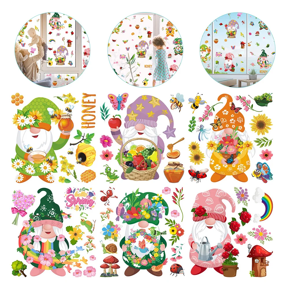 

6 Sheets of Spring Gnome Stickers Home Supplies Spring Gnome Stickers Spring Decals for Window Home Wall