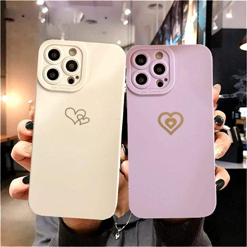 

Double Love Heart Phone Case For iPhone 13 Pro Max 11 12 Pro Max X XR XS Max 7 8 Plus SE 2020 Lens Protection Shockproof Cover