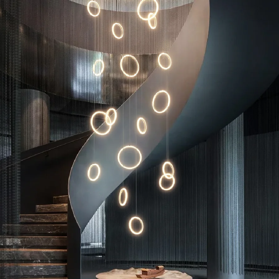 

Modern LED Acrylic Ring Ceiling Chandelier Spiral staircase lamps Living Room Lighting Dining Room Decor Hall Hanging Lights