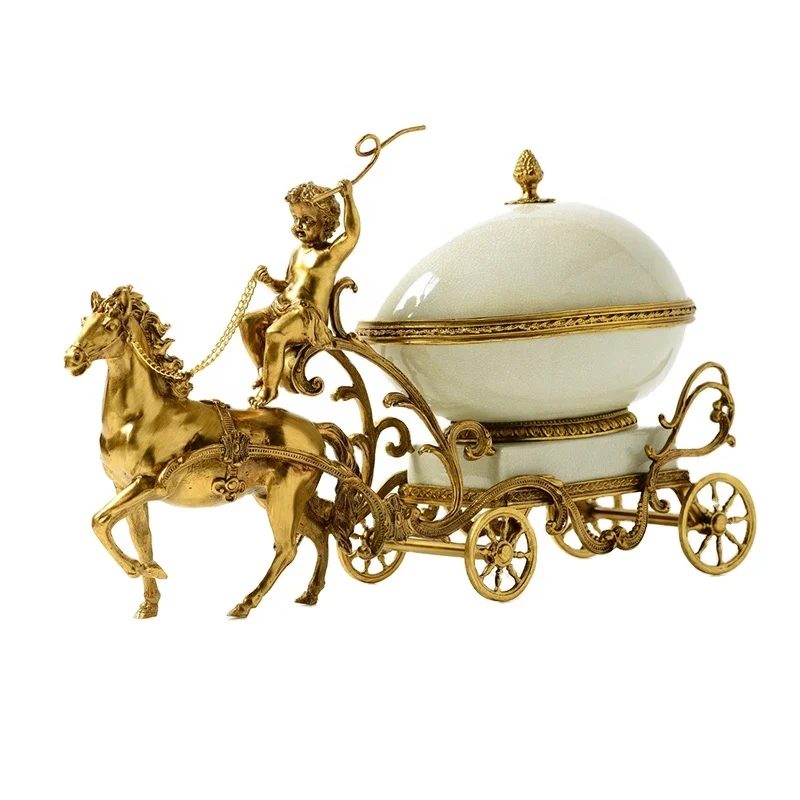 

European and American Porch Fireplace Decoration Carriage Lid Box High-end Luxury Ceramic with Copper Jewelry Storage Box