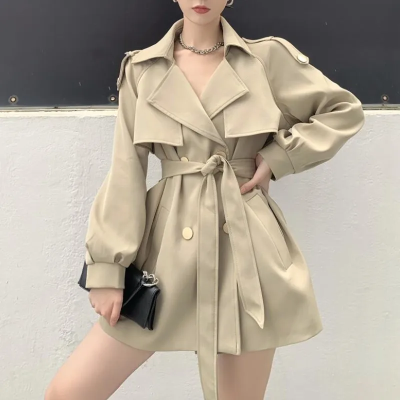 

2021 New Autumn Winter Khaki Women's Trench Coat Sashes Fashion Lantern Sleeve Double Breasted Casual Office OL Windbreaker