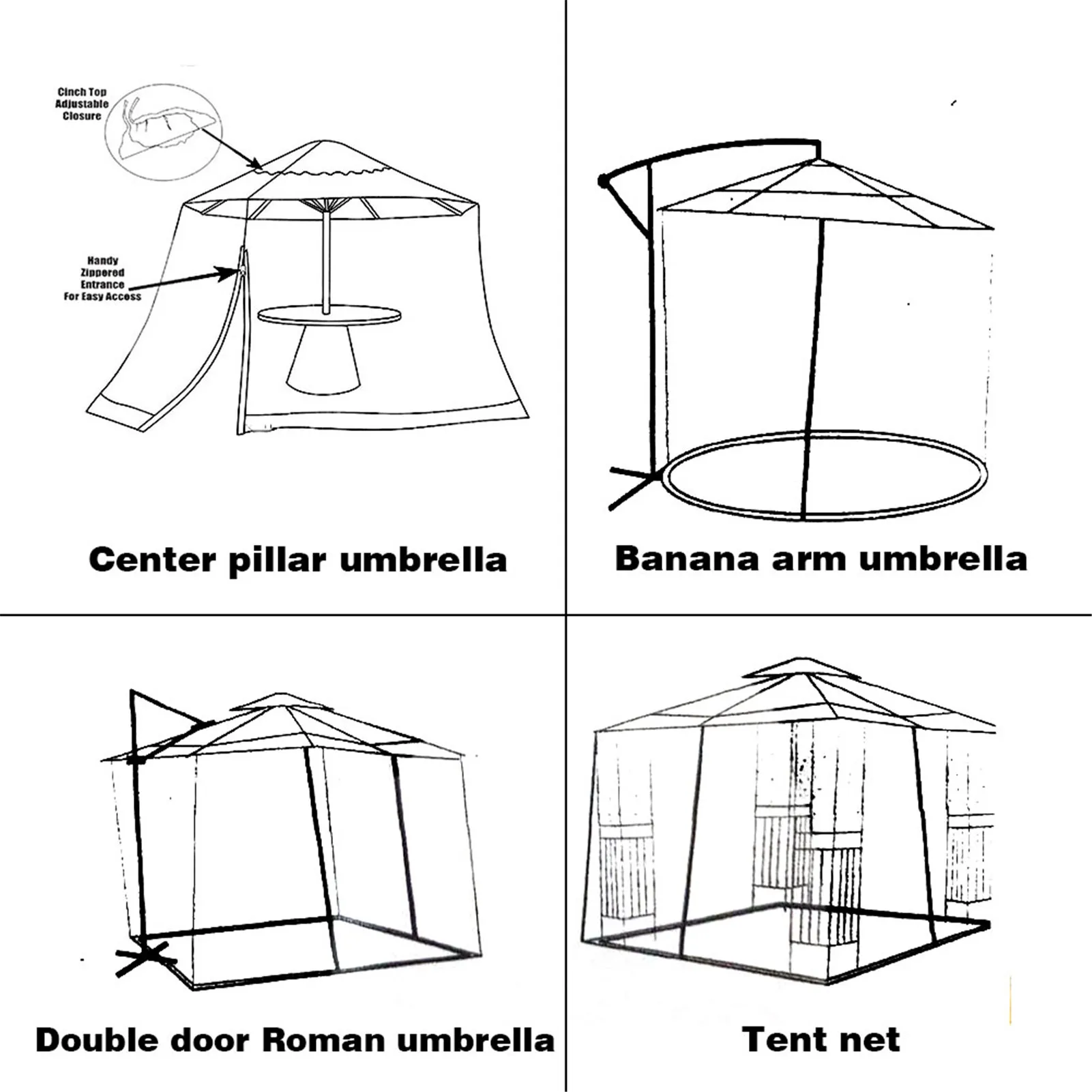 

Umbrella Cover Mosquito Netting Zippered Mesh Enclosure Cover Screen Patio Table Umbrella Garden Deck Furniture Polyester Mesh