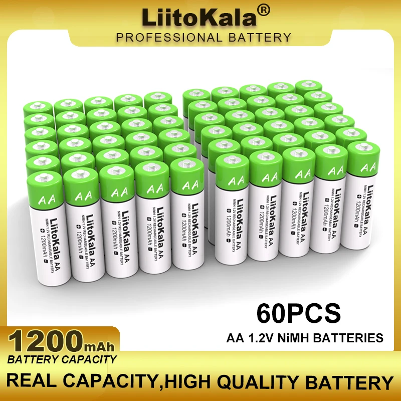 

60PCS/LOT Liitokala 1.2V AA 1200mAh Ni-MH Rechargeable Battery For Temperature Gun Remote Control Mouse Toy Batteries Wholesale