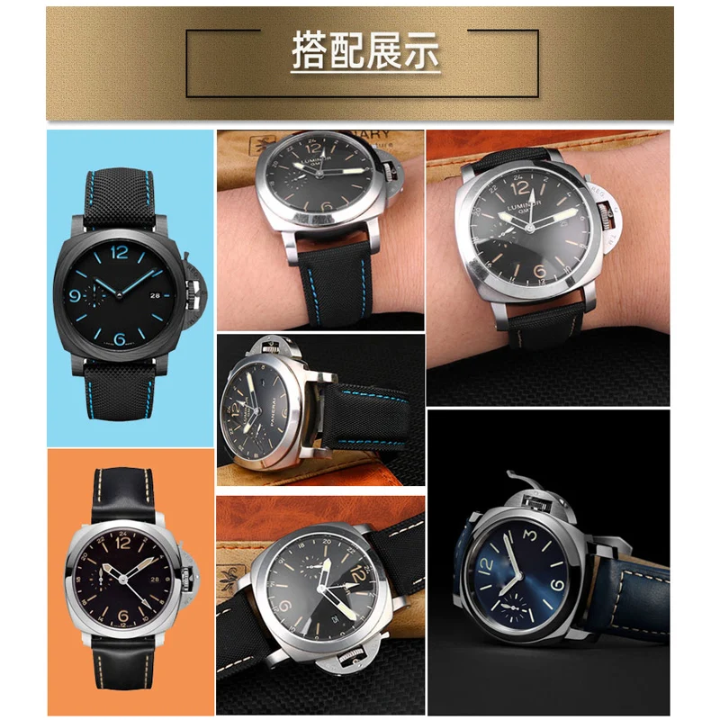 For Panerai PAM441/01661 wristband  Leather Sport Watchband Black Blue Watch Strap Accessories Bracelets 22mm 24mm 26mm