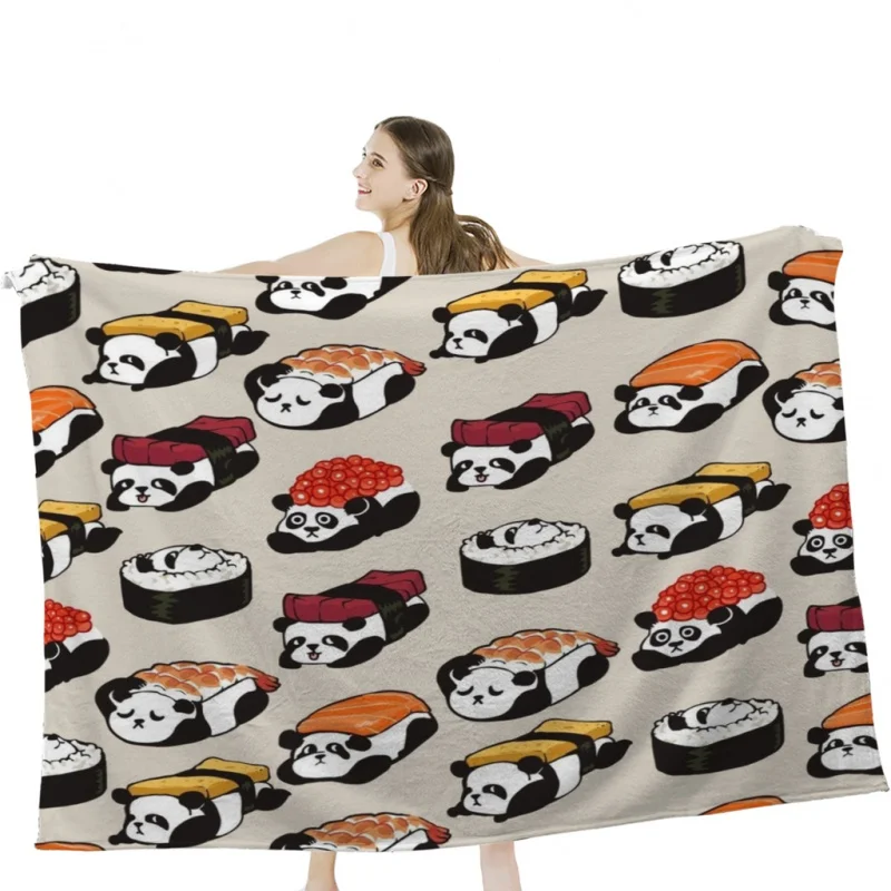 

SUSHI PANDA Throw Blankets Airplane Travel Decoration Soft Warm Bedspread