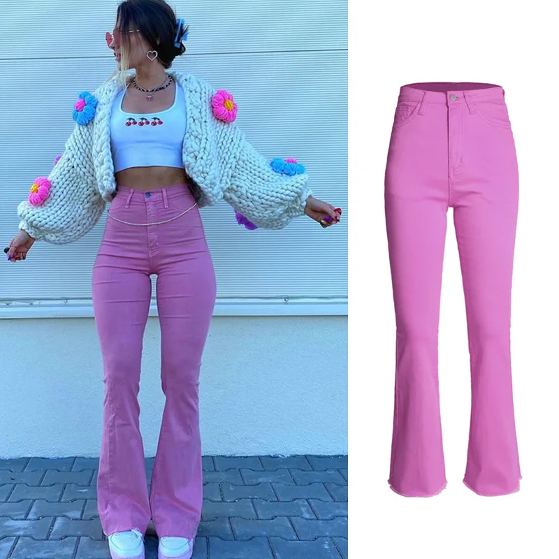 

15 Colors Elastic Flared Jeans Women Ripped Hole Denim Pants Fashion Y2k European American Style Street Wide Leg Trousers