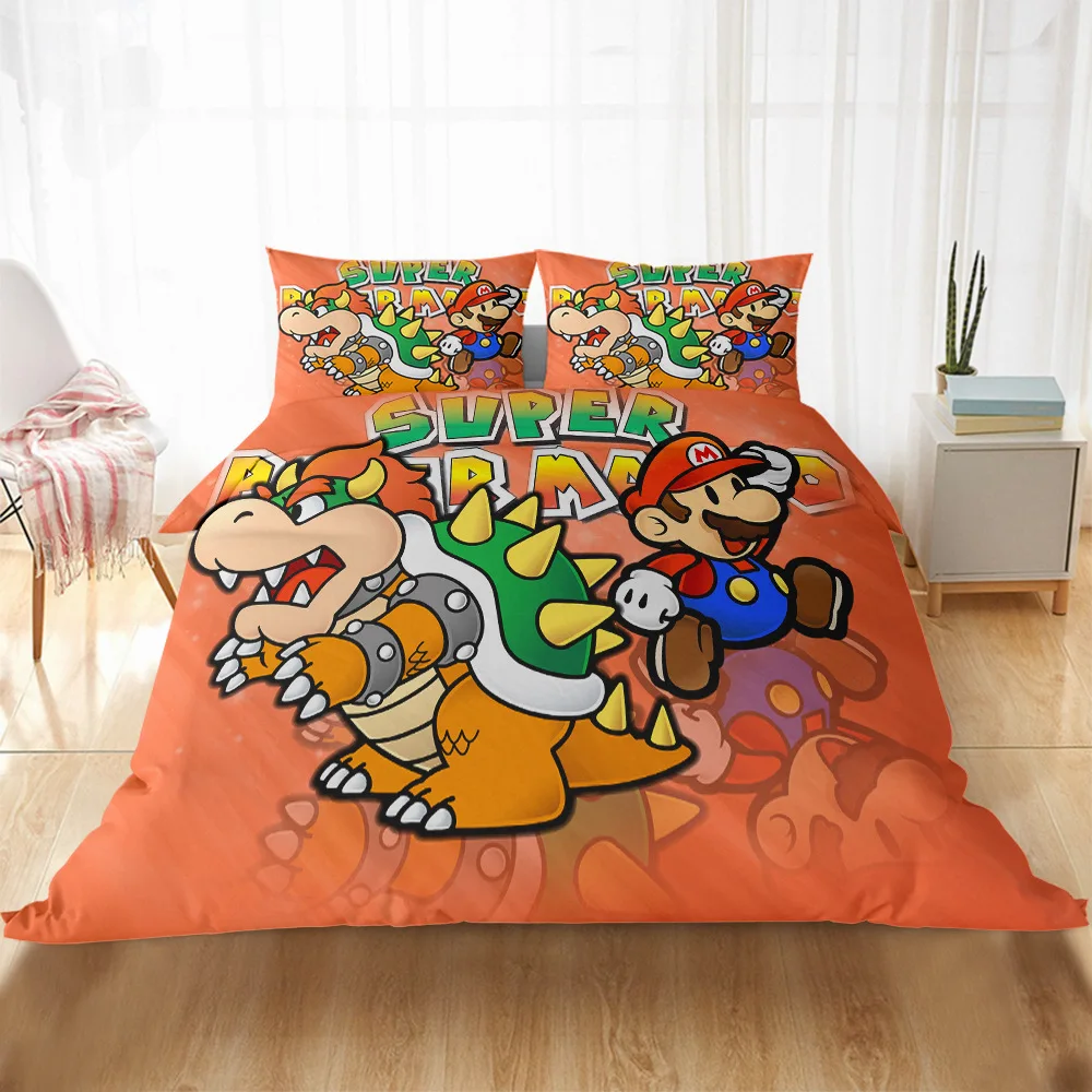 

Super Mario Bros Duvet Cover Bedding Set Pillowcase Luigi Yoshi Toad Jumpman Anime Bedclothes Cartoon Printed Quilt Cover Gift