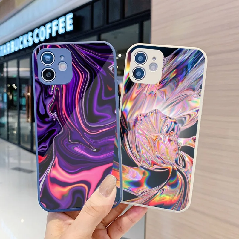 

Чехол для телефона с цветным рисунком для IPhone 14 13 12 11 Pro Max X XR XS 8 7 Plus, чехол для телефона из жидкого стекла