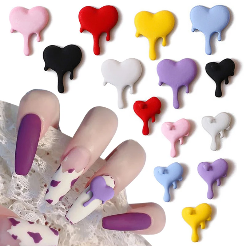 

20pcs Colorful Droplets Lava Heart Nail Charms Molten Heart Nail Art Charms Alloy Hearts Charms for Nails Punk Nail Accessories