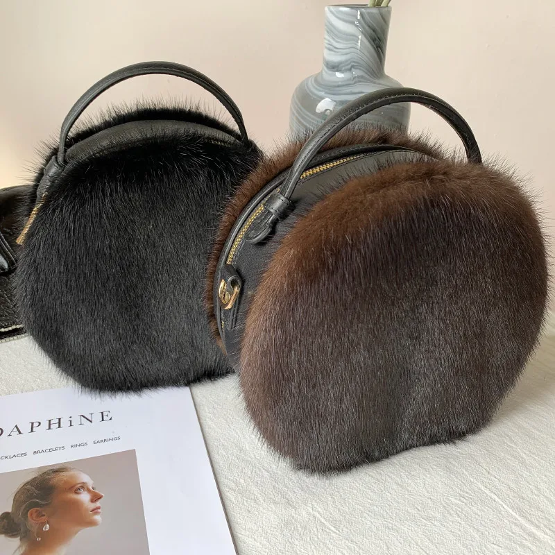 Fashion New Women's Bags High-end Mink Fur Bags Mink Literary Women's Shoulder Bags Niche Design Messenger Bags Trendy Handbags