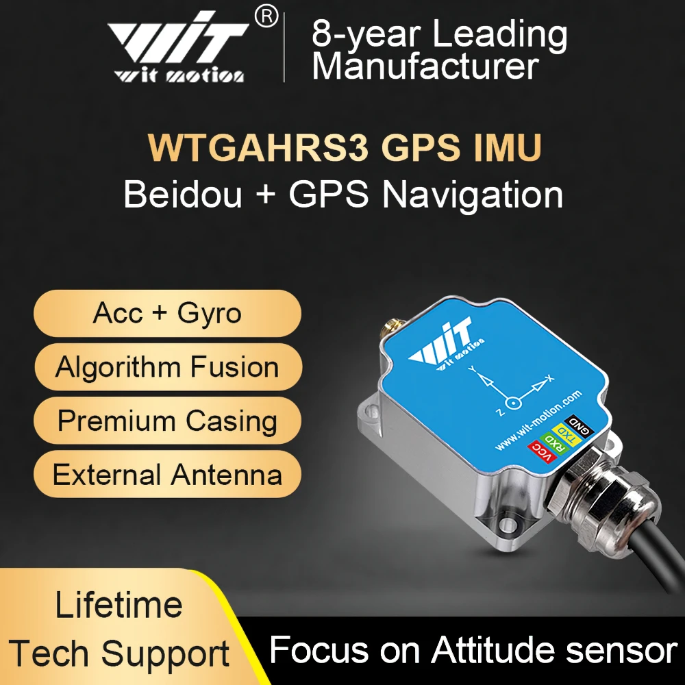 Навигационная система WitMotion WTGAHRS3 6-осей с GPS-IMU, встроенным акселерометром, электронным гироскопом, магнитометром и барометром.