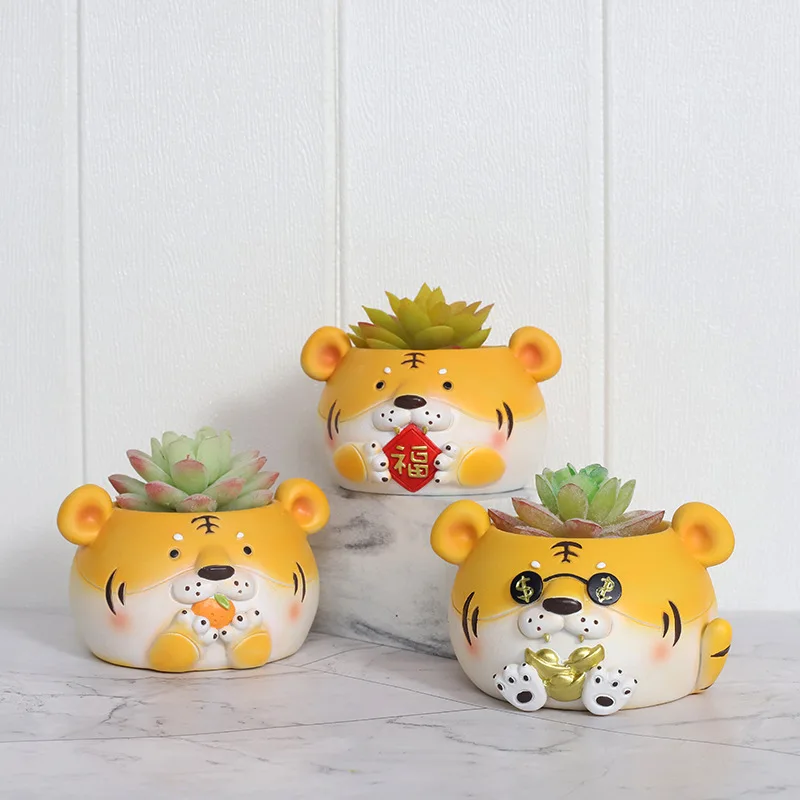 

Cartoons Tiger Flower Pot Resin Animals Flowerpot Cute Vase Cactus Succulent Plants Potted Flower Arrangement Garden Decoration