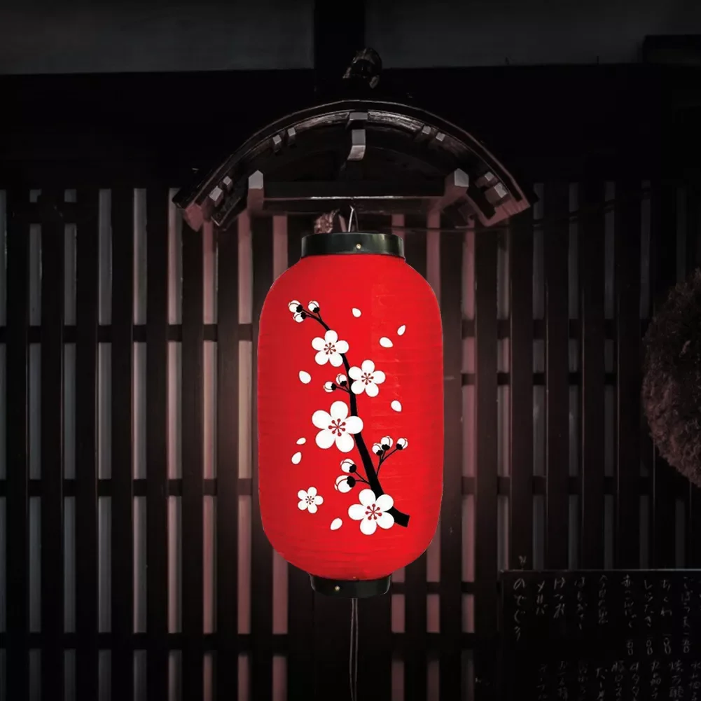 

NEW 25cm Plum Japanese Lantern Blossom Hanging Lantern Lamp Chinese Oriental Long Shaped Cloth Lampion Cuisine Restaurant Decor