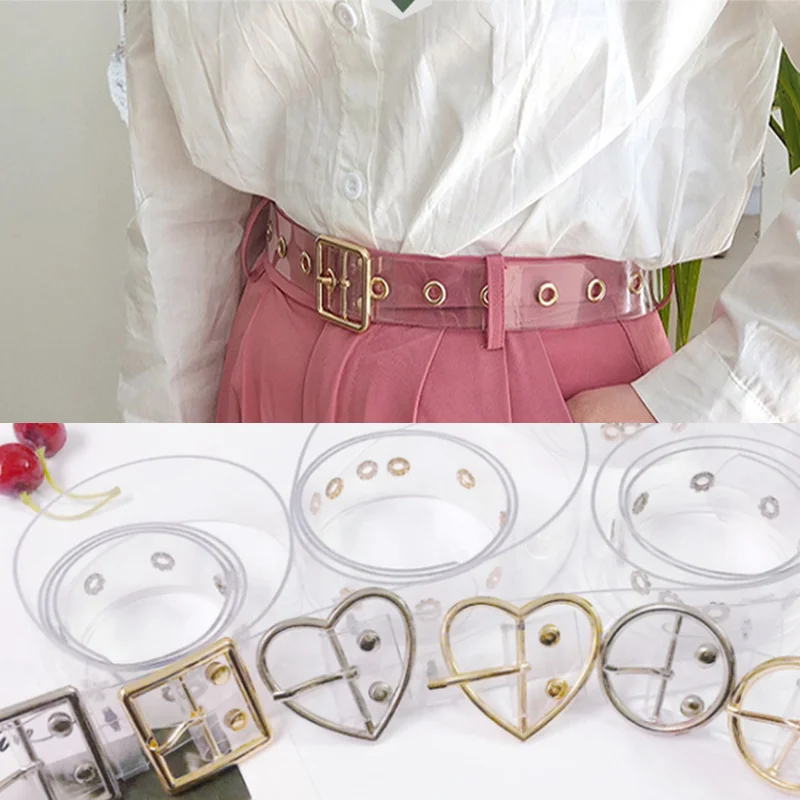 Y2K Transparent Waistband 1Pc Heart Round Square Pin Buckle Clear PVC Plastic Belt Retro Punk Casual Female Invisible Waist Belt