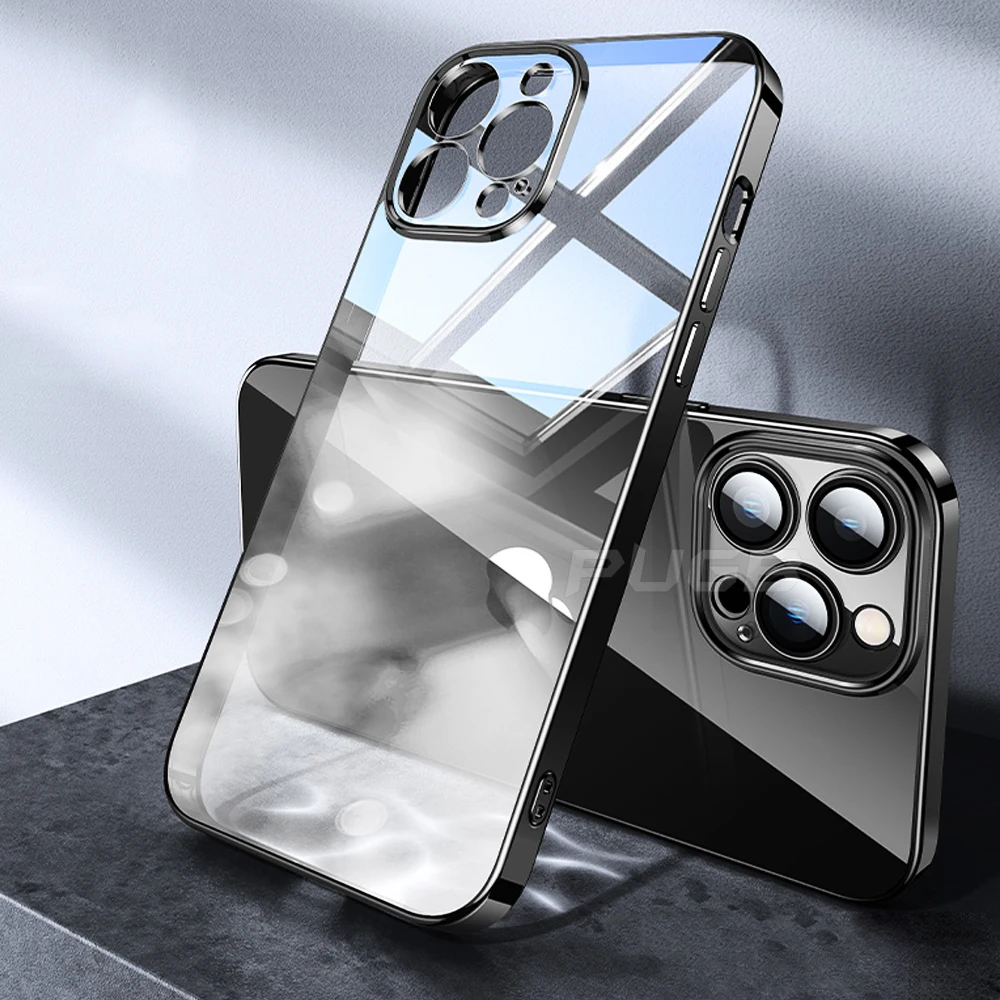 

Luxury Classic Plating Frame Transparent Case For iPhone 11 12 13 Pro Max Mini X XS XR 7 8 Plus SE 2020 Soft Slim Silicone Cover