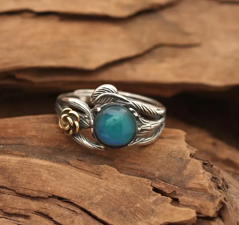 

Кольцо настроения для женщин, регулируемое кольцо настроения, кольцо меняющее цвет, изящное кольцо настроения, ботанические украшения, кол...