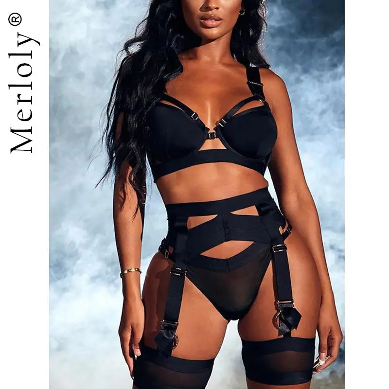 

Соблазнительное женское нижнее белье в готическом стиле, нижнее белье, Черные Экзотические короткие комплекты из 3 предметов, комплект с бю...