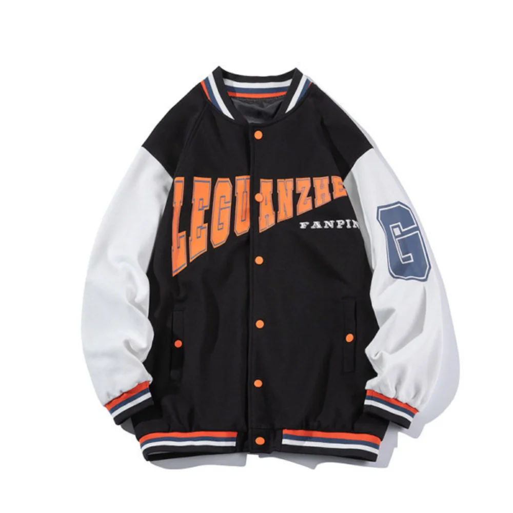 

Letter Zip Hooded Sweatshirt Winter Baseball Track Jacket Coat Oversized Hoodie Retro Pocket Woman Clothes Long Sleeve Cardigan