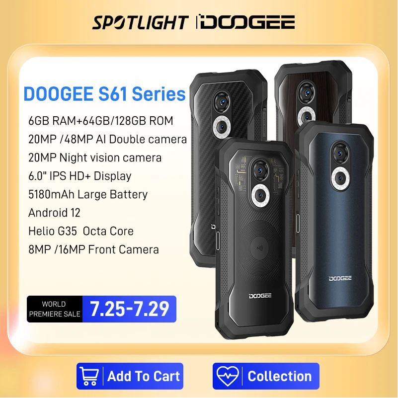 [Мировая премьера] Защищенный телефон DOOGEE серии S61 6 0-дюймовый Android 12 с несколькими