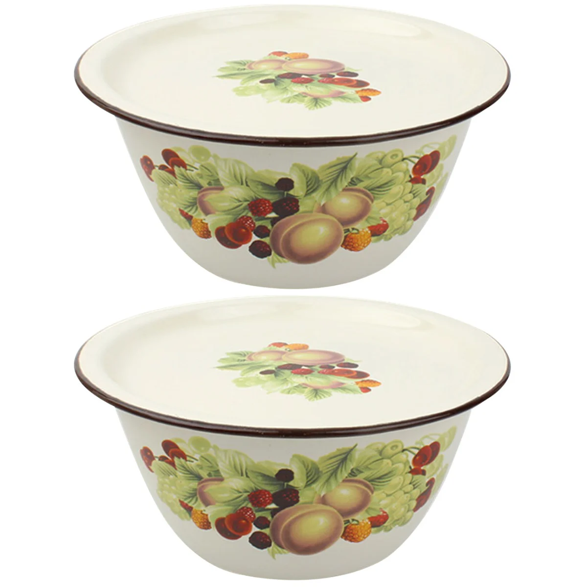 

2 Sets Household Decorative Retro Enamel Basin With Lid Enamel Mixing Bowl Vintage Enamel Basin for Home Hotel