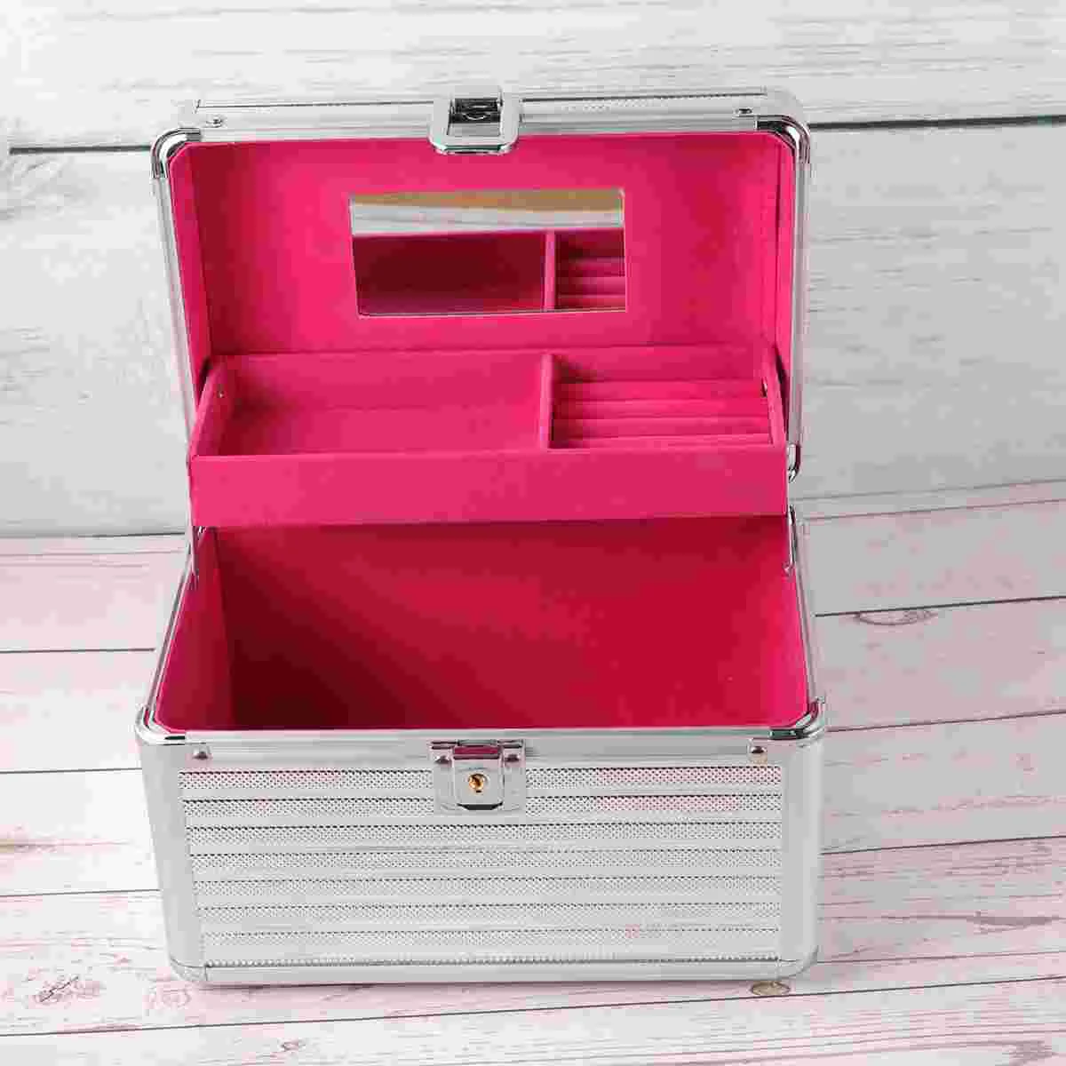 

Handled Makeup Case Aluminum Alloy Cosmetic Box Organizer Container (Silver Bar)