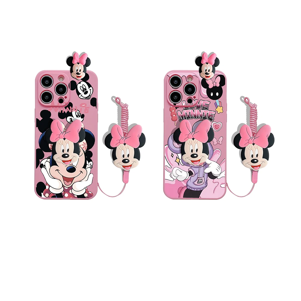 For Huawei P20 P30 P40 Lite Mate 20 30 Nova 2i 3i 3e 4e 6 7 9 7i 10 11 11i SE Y70 Plus Y90 5T Pro Mickey Minnie Holder Rope Case