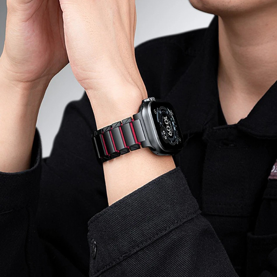 Фото Титаново-силиконовый ремешок для Apple Watch Series 11/10/9/8/7/6/5/SE/Ultra 3, магнитный ремешок для iWatch 49/46/45/44/42 мм №4