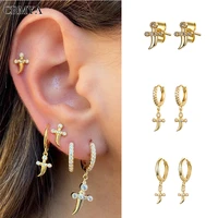 crmya gold silver plated drop earrings for women cross pendant cz zircon piercing stud earrings women 2022 jewelry wholesale