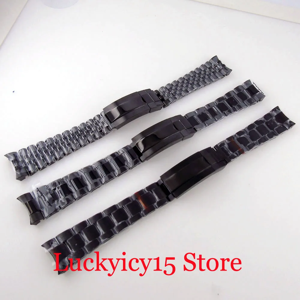 

20MM Width Lug Nologo Middle Polish Black PVD Plated Steel Band Bracelet Glide Lock Clasp