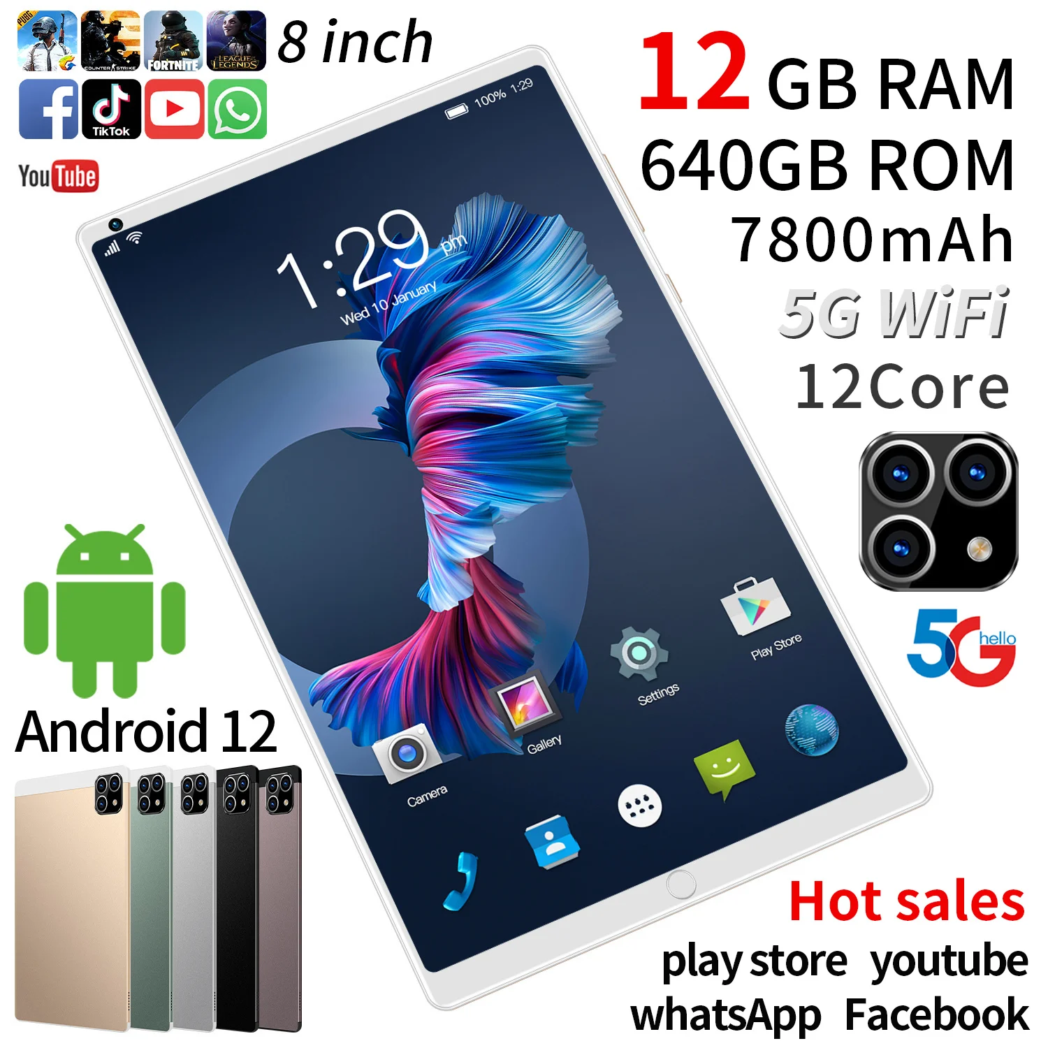 

2021 New Arrival 4G LTE Tablets 8 Inch Android 12 Octa Core Google Play Dual 5G SIM Cards GPS Bluetooth WiFi Tablet Pc