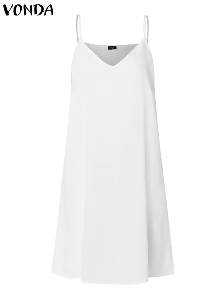 

Summer Lining Dress Women Sexy Spaghetti Strap Inner Sundress VONDA 2022 Bohemian Casual Sleeveless Short Party Beach Vestido