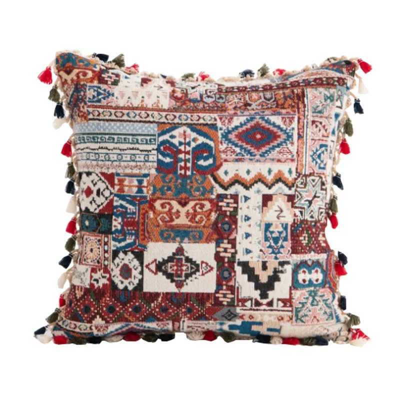 

Morocco Style Pillow Case 45*45CM Plush Ball Edge Tassels Home Decor Vintage Ethnic Geometric Pattern Sofa Cushion Covers 2022