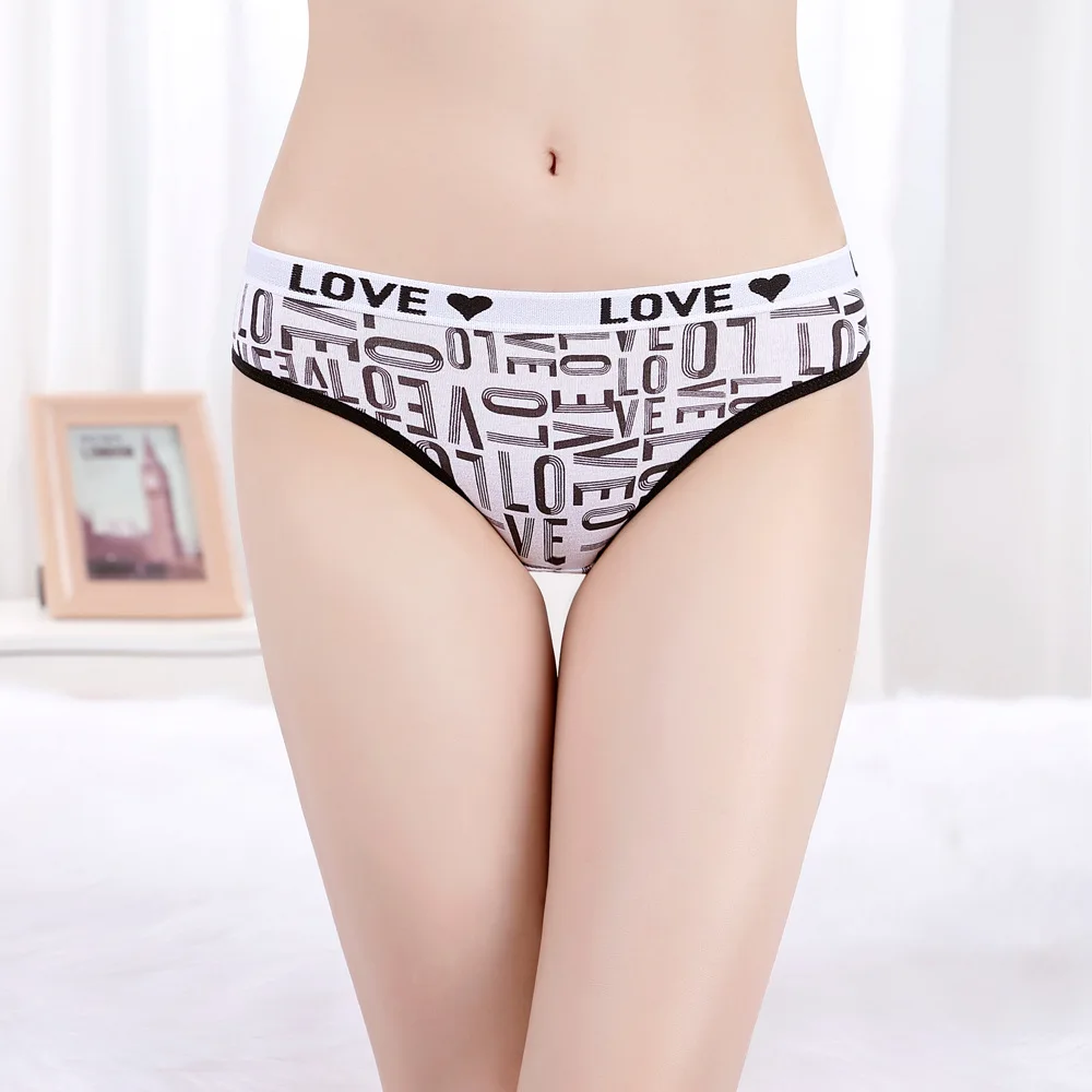 6PCS Women Love Letter Print Briefs Female Cotton Underwear Fashion Cute Heart Panties For Lady