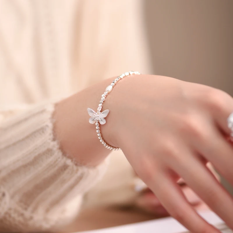 Браслет ZABRA из стерлингового серебра 990 пробы с жемчугом и бабочкой для женщин