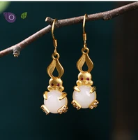 chinese style hetian jade earrings gold color rabbit pendant earrings for women lovely animal earrings fashion jewelry gift