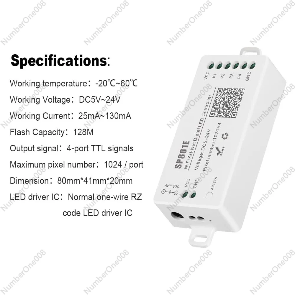 SP801E Wifi Art-Net женский контроллер модель панели управления WS2812B WS2811