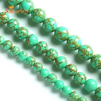 natural green gold line turquoises stone beads for jewelry making 4 6 8 10 12mm round loose beads diy bracelets necklace 15 inch