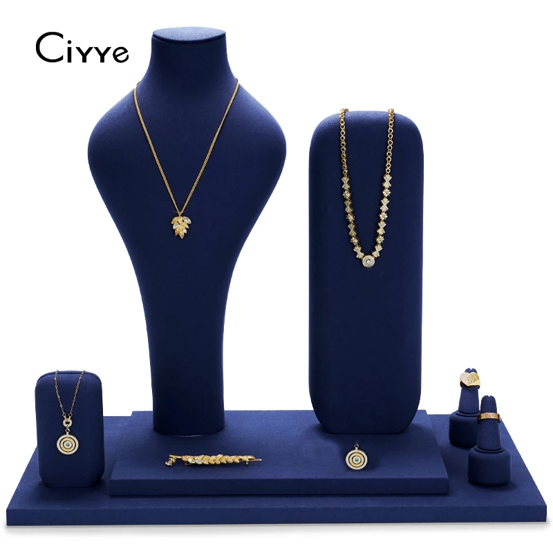 

Ciyye Blue Resin Jewelry Display Set with Microfiber Necklace Bust Ring Display Stand Jewelry Display Props for Shop Cabinet