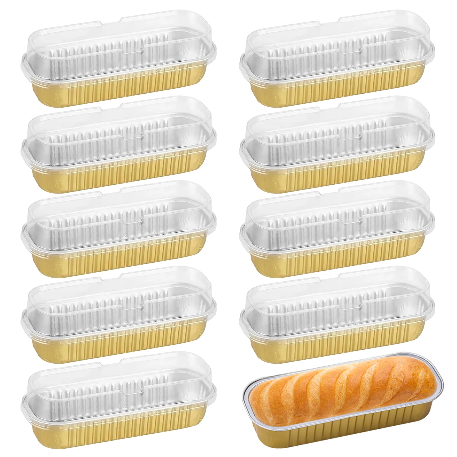 

50pcs Aluminum Foil With Lids Tins Liners Muffin Disposable Cheesecake Mini Loaf Baking Pan Cupcake Flans For Bread Rectangle