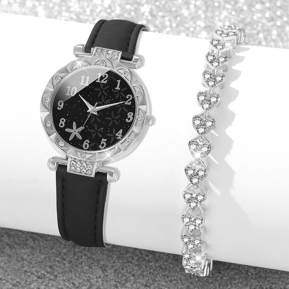 2 шт./комплект женские кварцевые часы из ПУ кожи