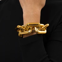 hyperbole thick chain female punk bracelet office style women gold color bangle jewelry hip hop geometric chain wrist chain