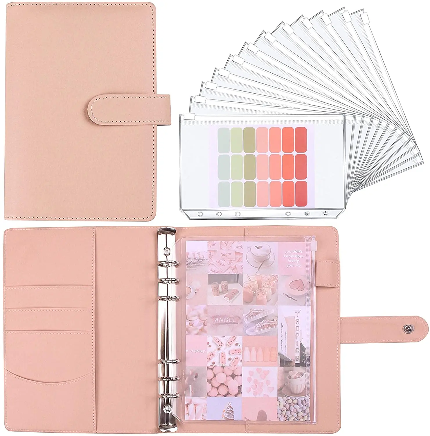 

New A5 Binder Notebook Financial Management PU Leather with 12 PCS Clear Budget Envelope Pocket and Stickers for Money Budgeting