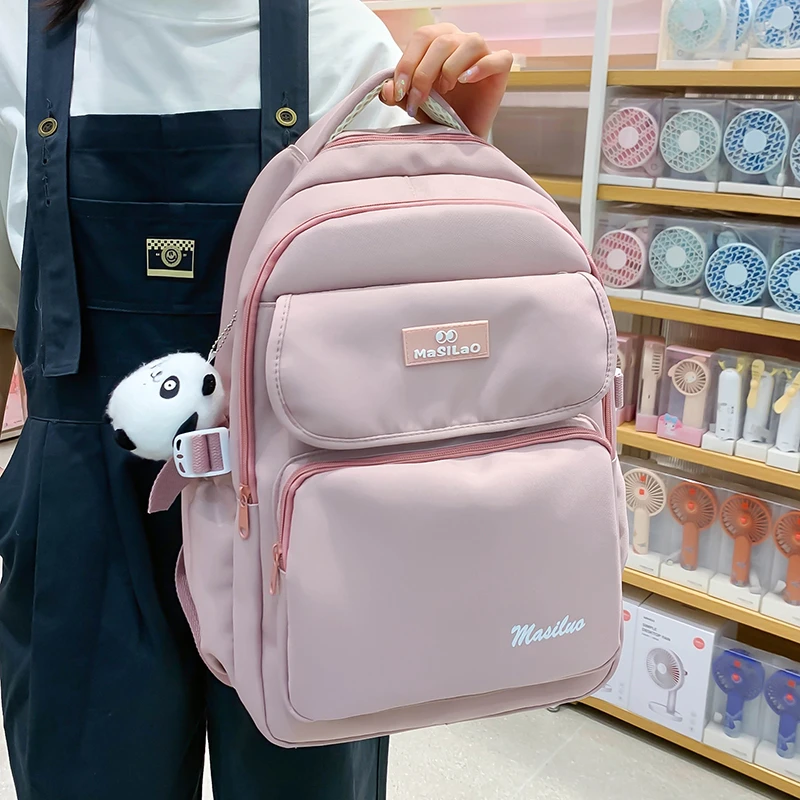 

Нейлоновый водонепроницаемый рюкзак для женщин, однотонный вместительный Повседневный Женский ранец для студентов колледжа, школьная дорожная сумка