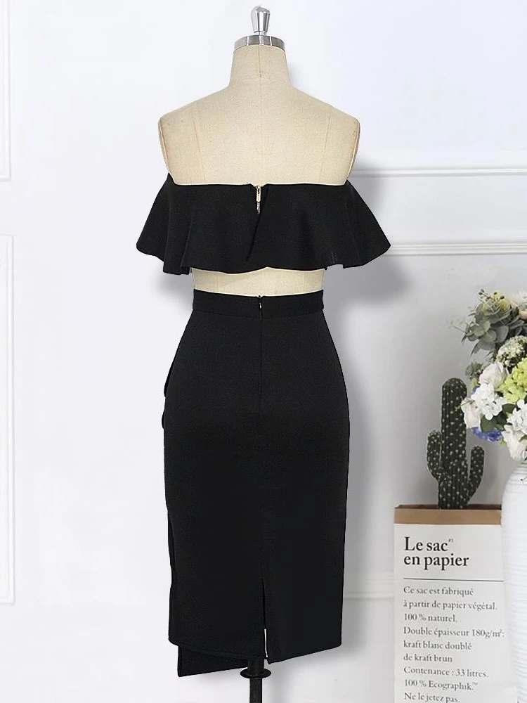 Women 2 Piece Sets Crop Tops Skirts Sexy Dinner Ruffles Off Shoulder Slim Jupes 2022 Fashion New Summer Backless Party Wear Suit