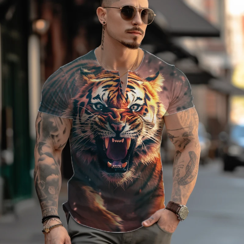 

Футболка мужская с принтом Свирепый тигр, уличная спортивная тенниска с коротким рукавом, свободная повседневная майка, лето