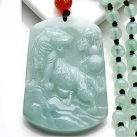 natural emerald carved tiger pendant necklace zodiac men and women lucky jade sweater chain pendant jewelry gift box